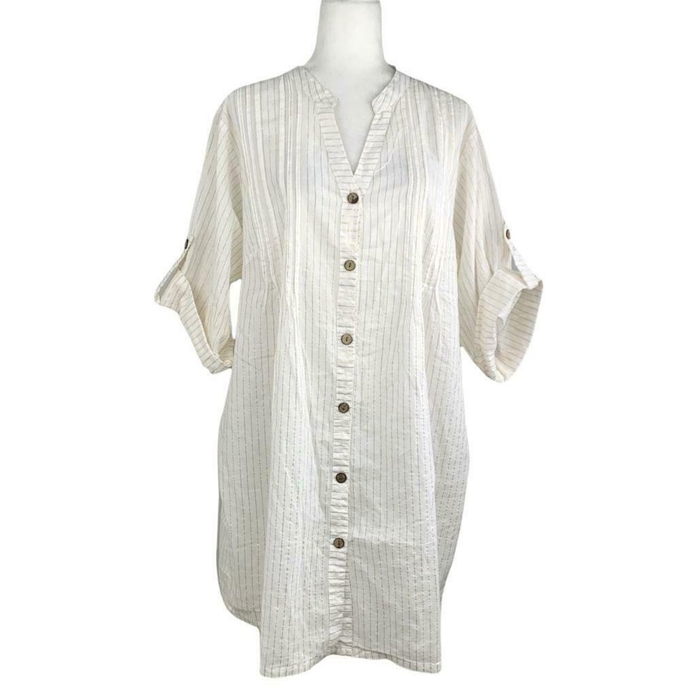 Women's Cream Button-Down Swim Coverup